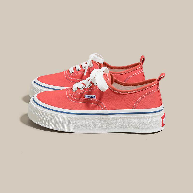 新品2026夏季新款平底橘色透气帆布鞋女款小众百搭休闲鞋板鞋小白