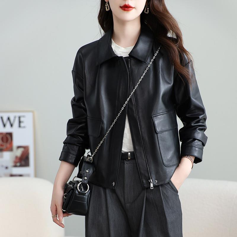 新品海宁真皮皮衣女短款机