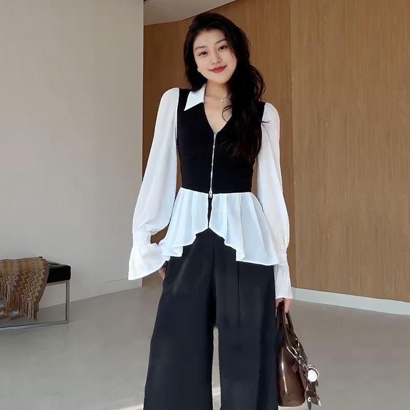 新品大码设计感v领长袖衬