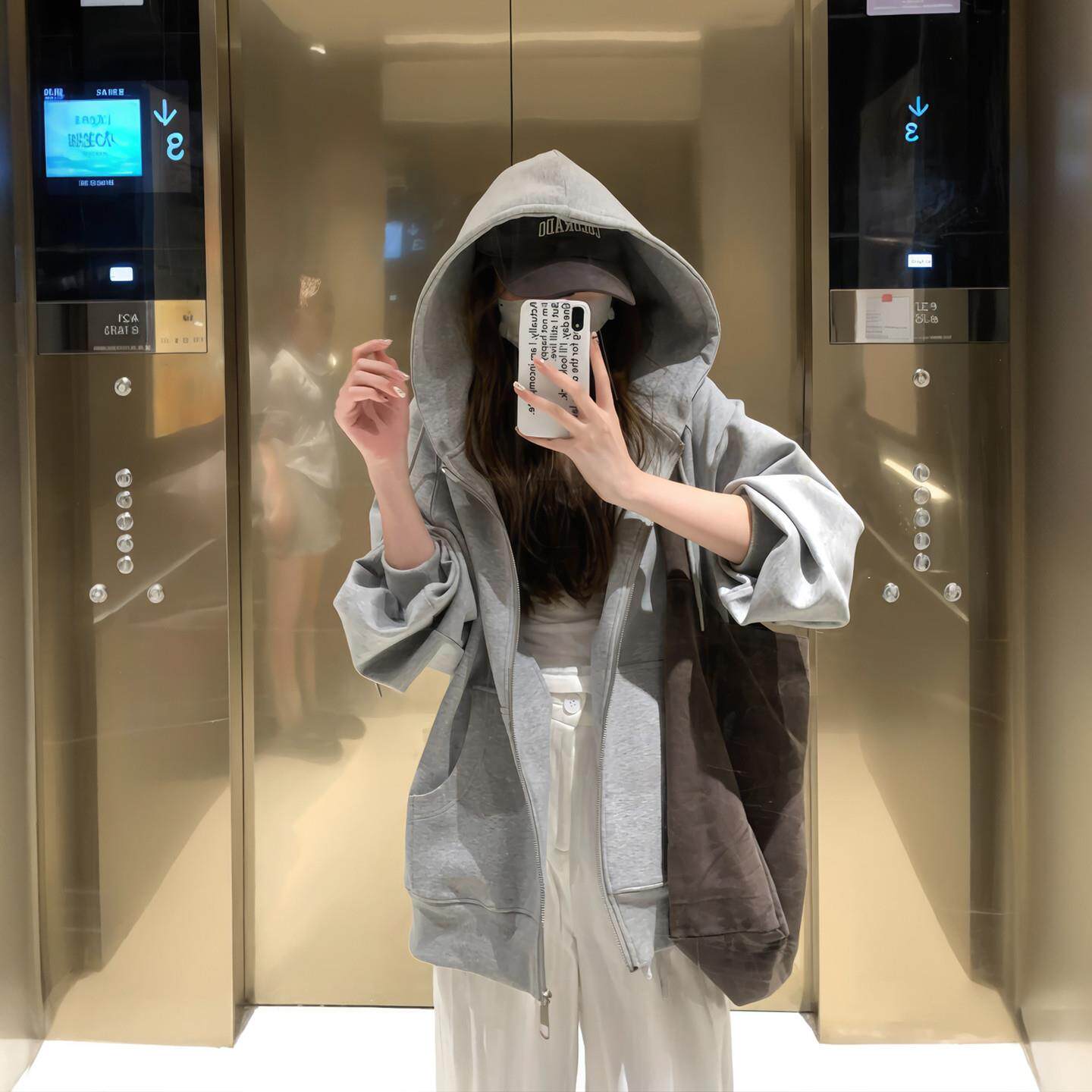 新品黑色卫衣外套女2025新款宽松秋冬季显瘦拉链开衫冬季加绒加厚