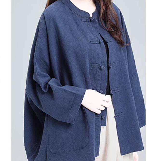 新品2026春秋新款棉麻女装文艺复古苎麻砂洗盘扣上衣开衫长袖中式
