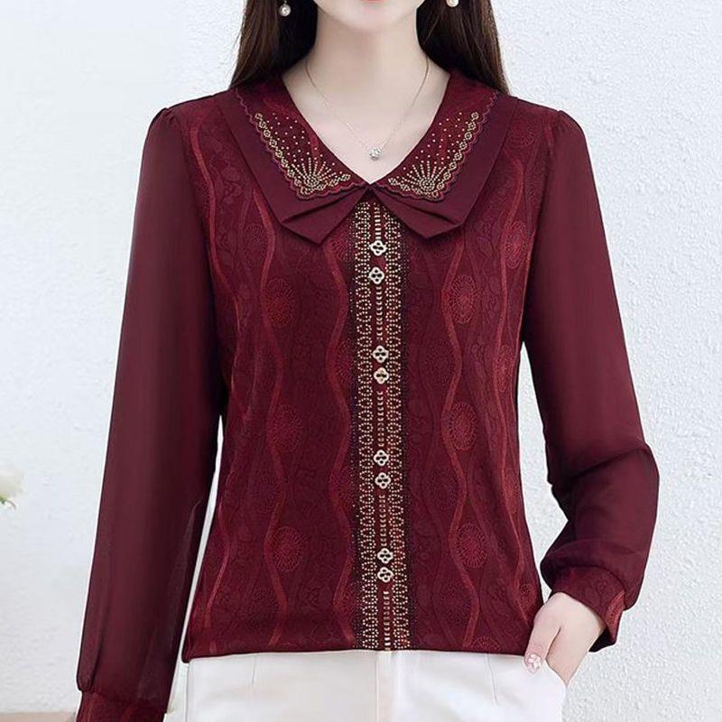 极速时尚高级轻奢烫钻娃娃领打底小衫女秋季新款气质百搭显瘦长袖