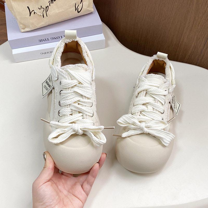 好货可爱圆头厚底面包鞋女春2026新款休闲大头帆布鞋百搭娃娃头小