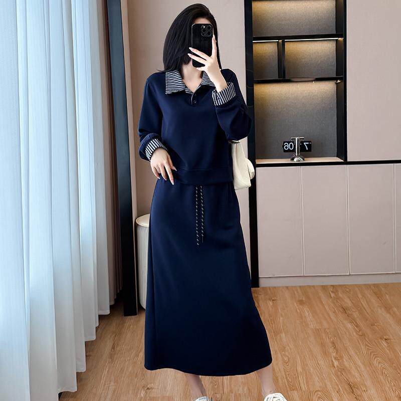 新品高级感翻领卫衣套装裙子女秋冬穿搭配一整套时髦两件套休闲连