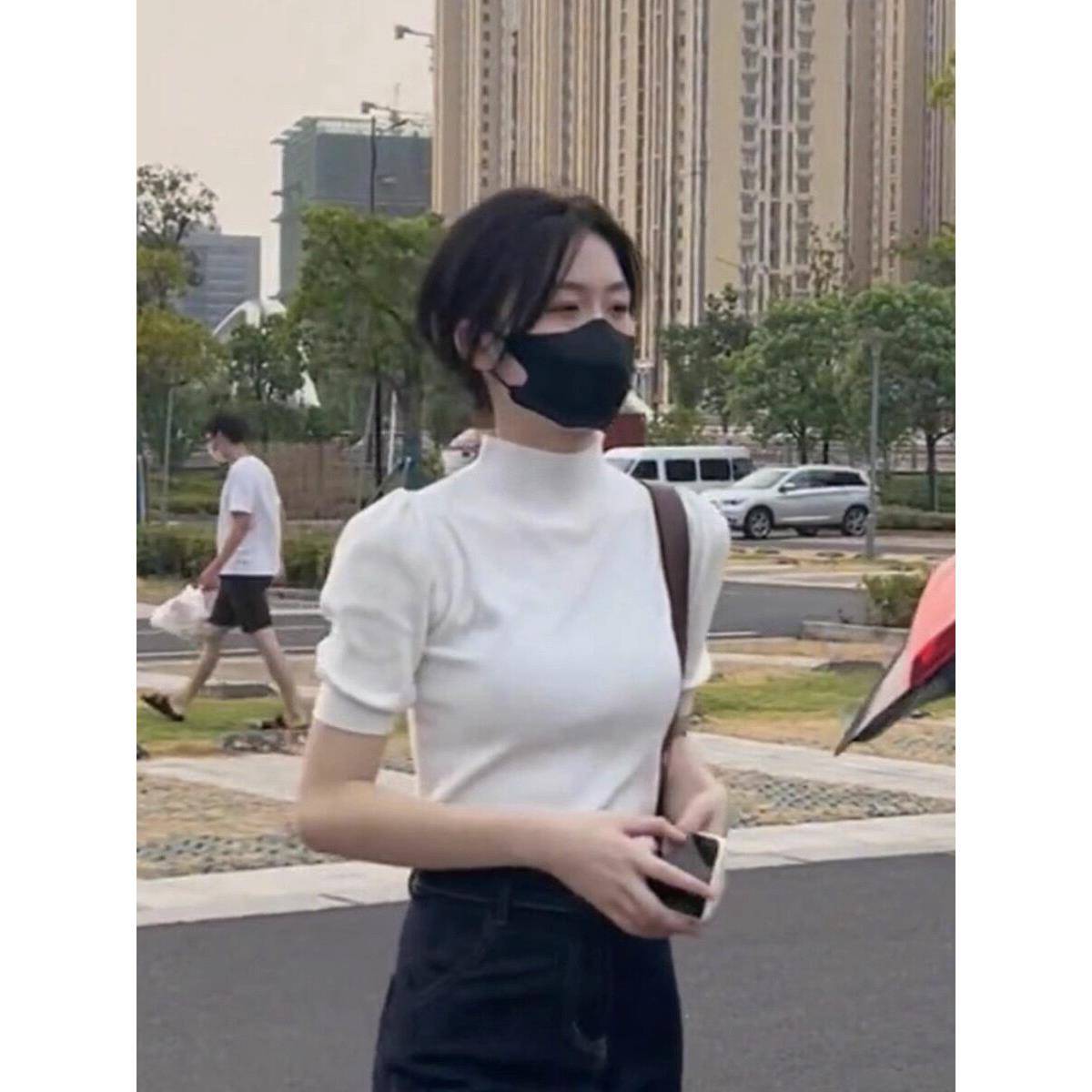 新品泡泡袖毛衣女2026年春秋新款欧货气质时尚短袖T恤上衣冰丝针