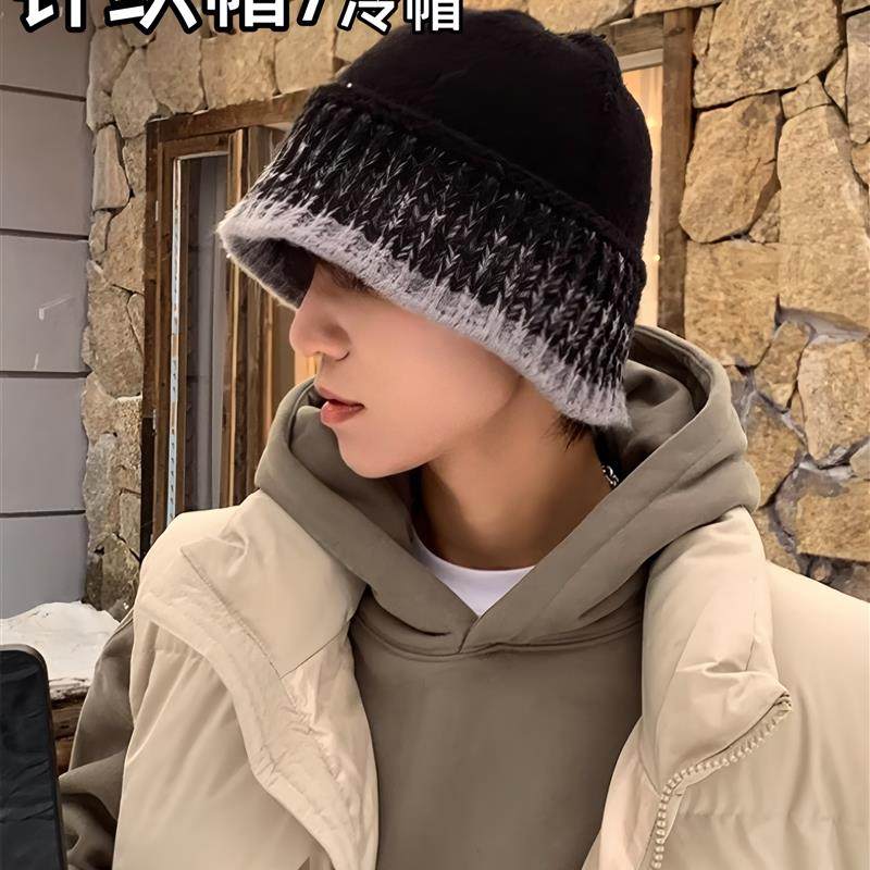 德国毛线帽男士秋冬潮保暖百搭帽子冷帽宽松大头围渔夫帽针织帽男