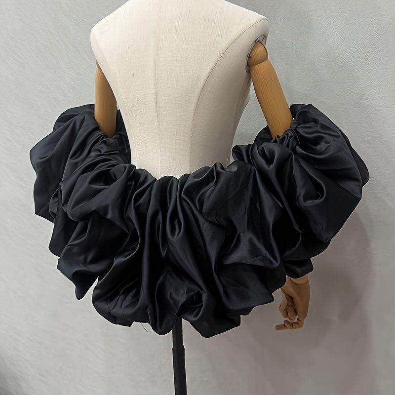 一字肩泡泡袖抹胸小众披肩松紧设计手袖披风慵懒显瘦黑色礼服配饰