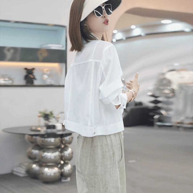 新品2026白色长袖衬衫女设计感小众法式高级感防晒服短款外套薄款