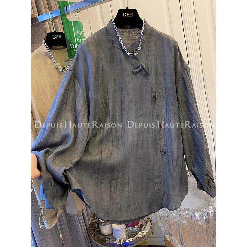 新品胖MM特大码300斤高级感新中式提花盘扣国风衬衫女装2025春秋