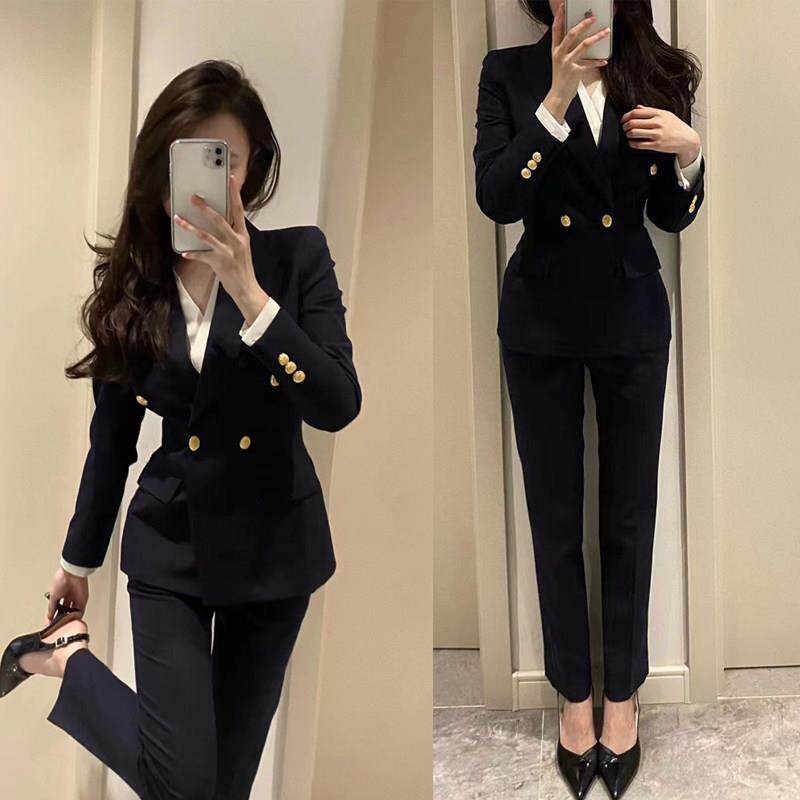 新品新款女春秋套装大学生公务员面试职业装时尚显瘦气质免烫西服