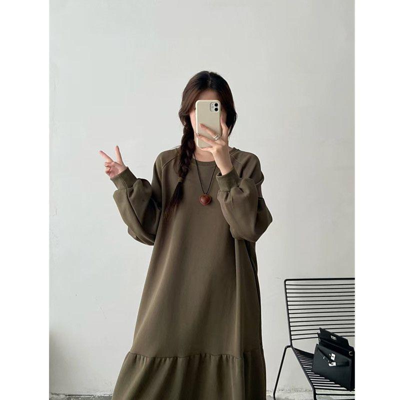 新品大码女装300斤藏肉遮肚长袖鱼尾裙胖mm秋季宽松显瘦拼接连衣