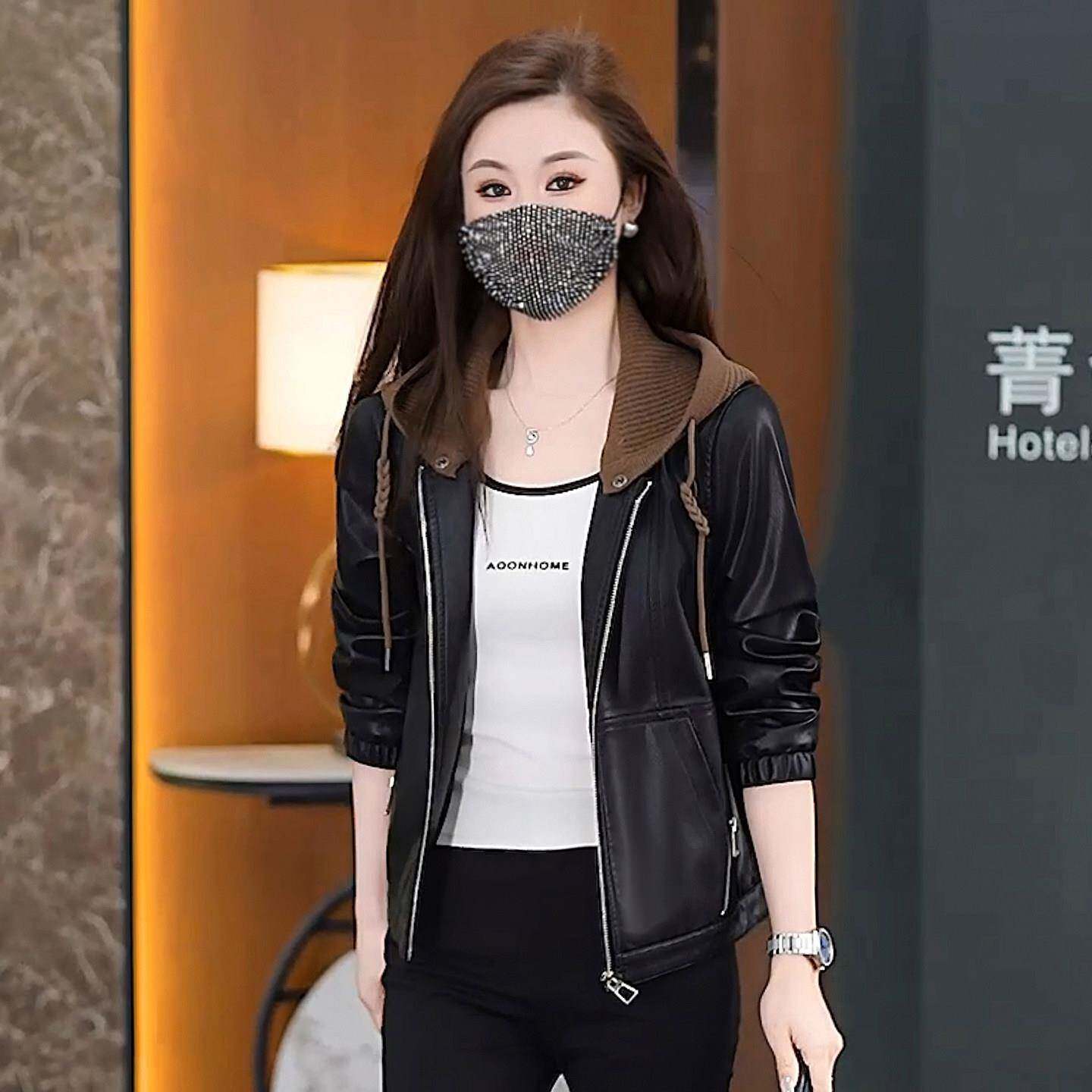 新品连帽机车皮衣外套女2026秋季新款宽松显瘦百搭休闲气质小个子