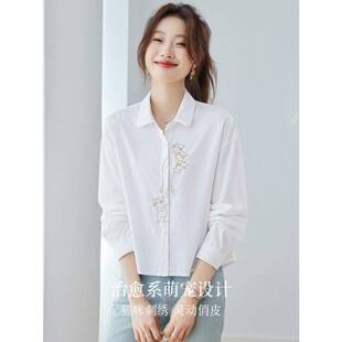 新品衬衫女款2026新款休闲纯棉刺绣衬衣女长袖宽松显瘦百搭小个子