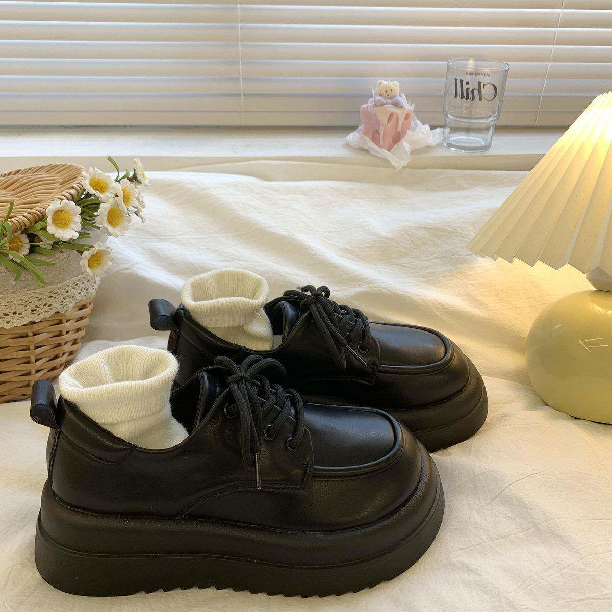新品日系厚底小皮鞋女学生系带百搭jk单鞋圆头玛丽珍鞋子松糕大头