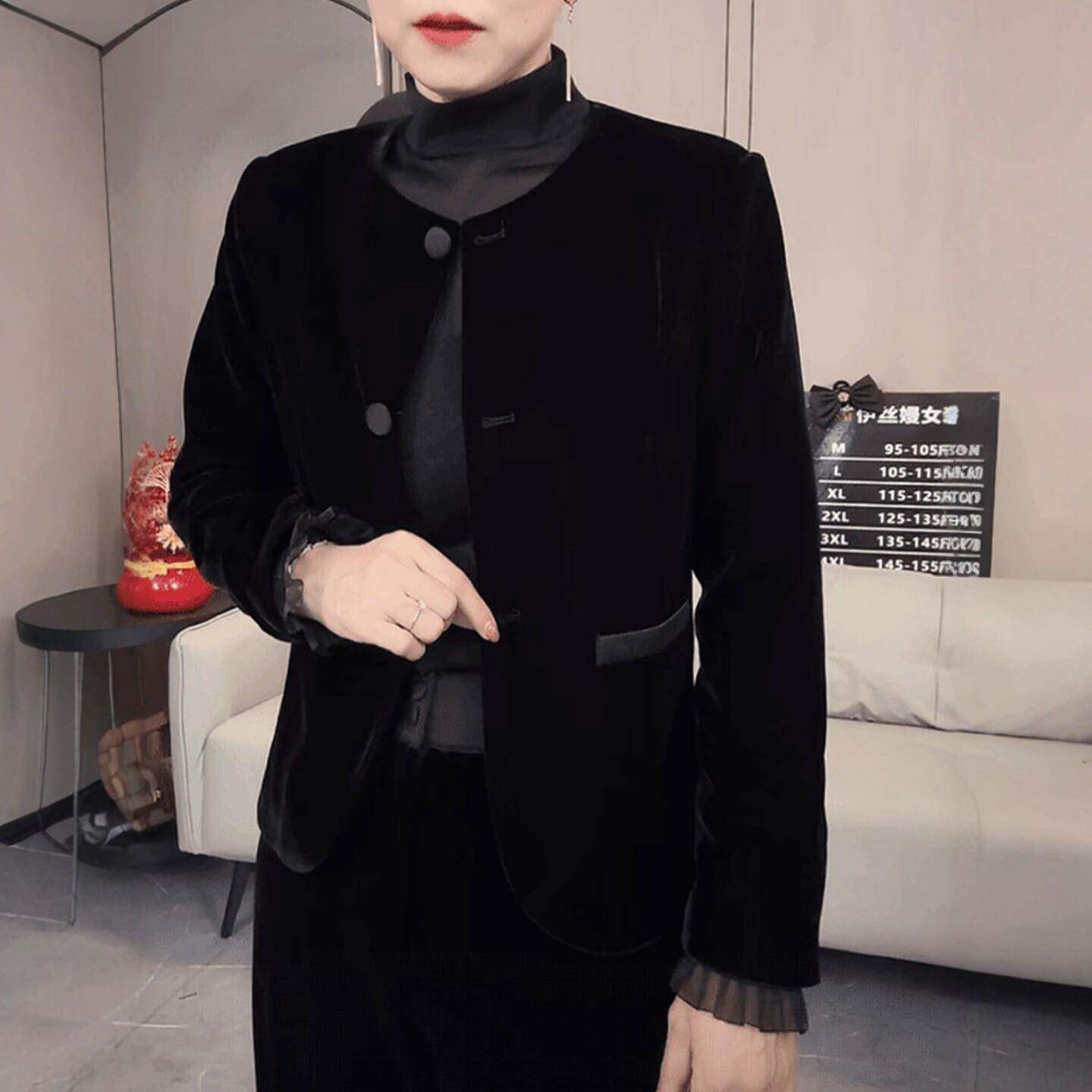 新品新款外套女春秋妈妈装休闲百搭Q遮肉显瘦小香风丝绒上衣宽松