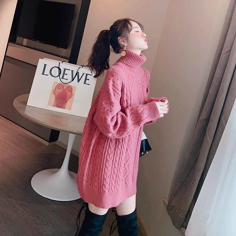 新品中长款复古麻花加厚高领毛衣女宽松2022秋冬季新款慵懒风百搭