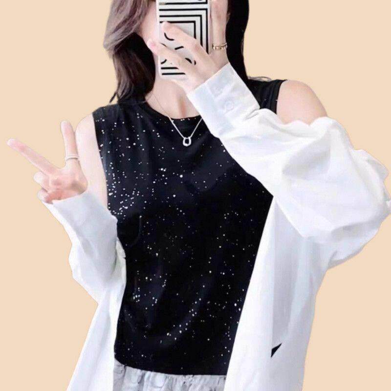 新品洋气新款高级感背心内搭打底亮片大码宽松t恤女显瘦百搭无袖