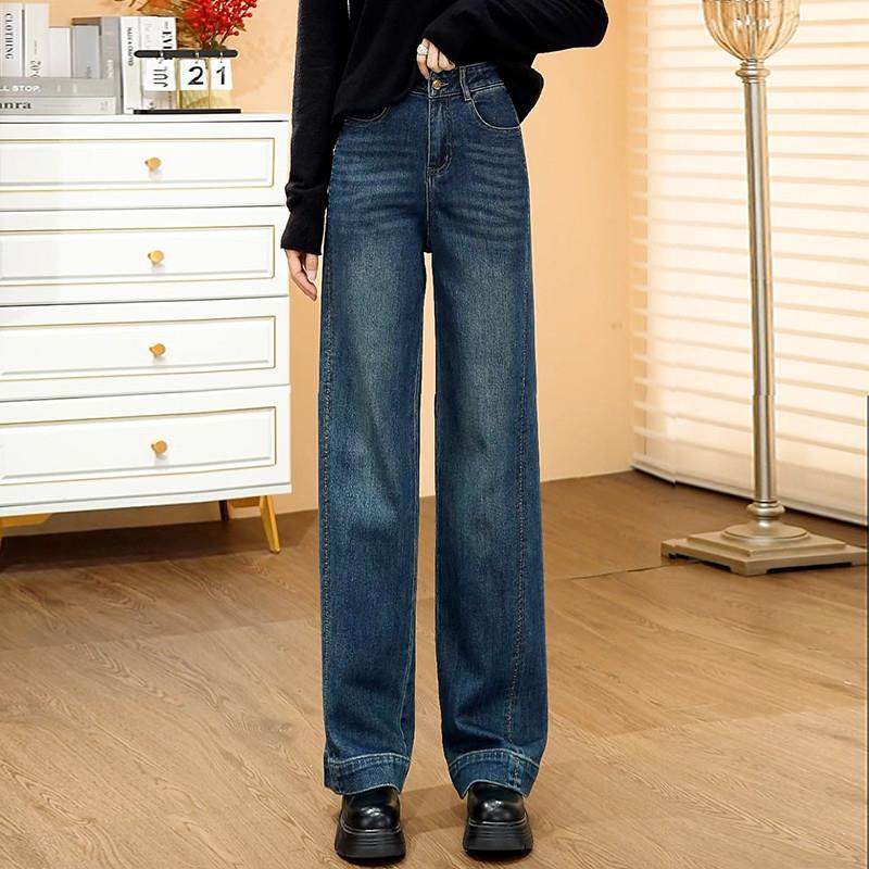 新品复古窄版牛仔直筒裤女2025年秋季新款今年流行爆款显瘦阔腿长