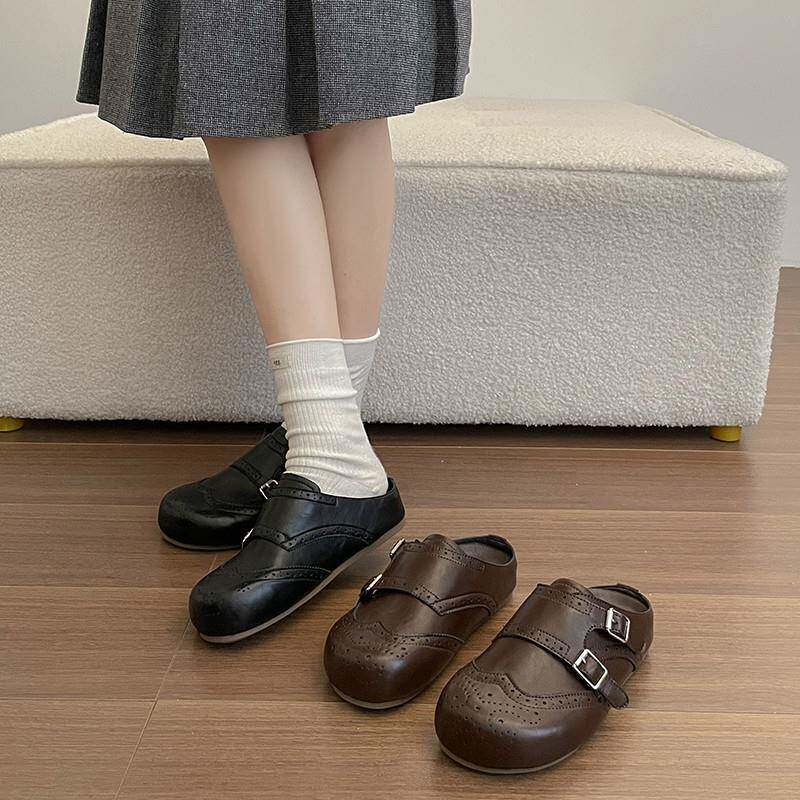 新品内增高厚底包头半拖鞋女外穿2026春季新款爆款复古皮面勃肯凉