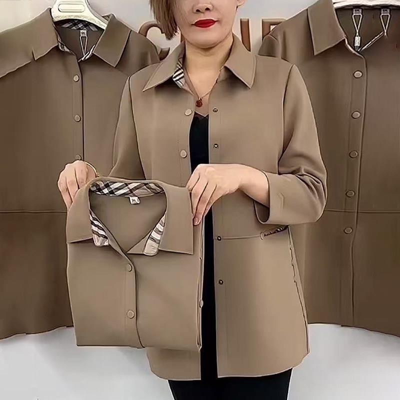 新品中老年妈妈春秋新款风衣宽松遮肉洋气女士空气棉中长款翻领外
