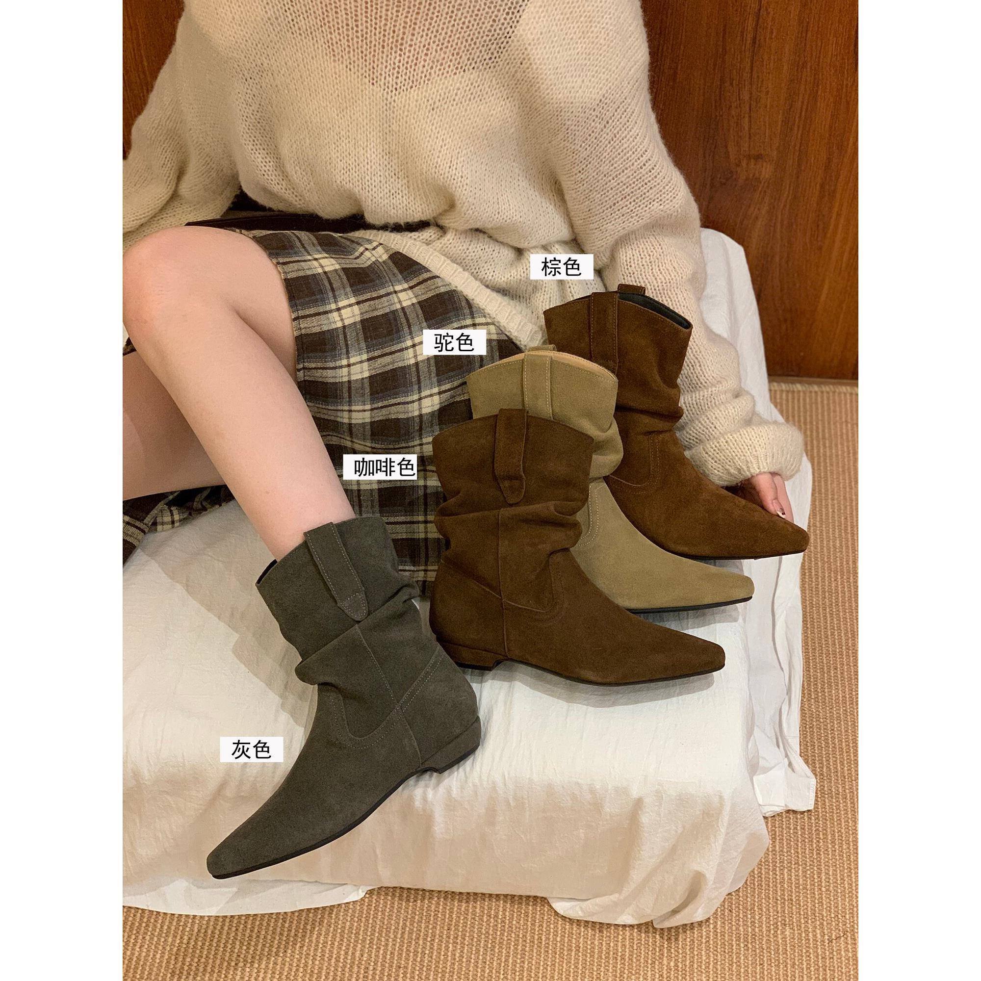 新品巨好看内增高低跟小短靴子女2026新款秋爆款堆堆瘦瘦靴中筒马