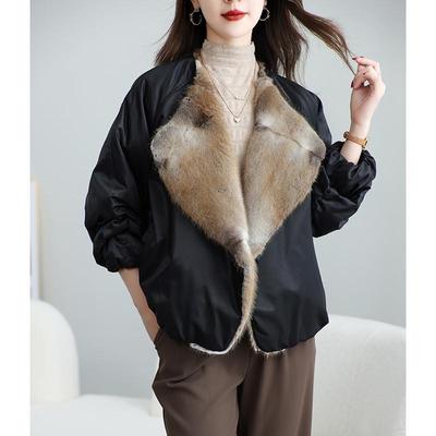 新品白鸭绒皮草羽绒服女短