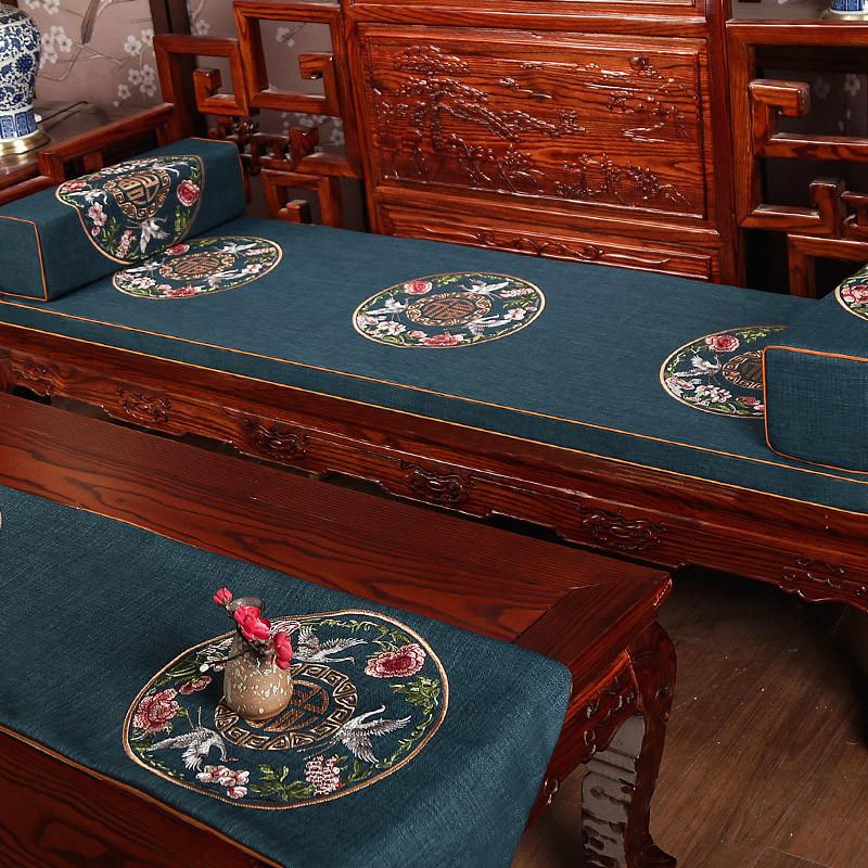 现货中式红木沙发座垫棉麻罗汉床坐垫套罩定制实木椰棕垫乳胶垫子