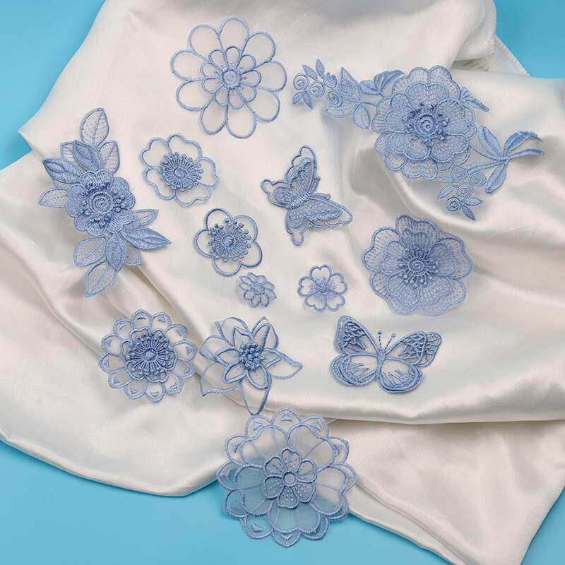 刺绣可缝补丁贴衣服修补贴布贴羽绒服破洞修复贴蓝色蕾丝花朵贴布