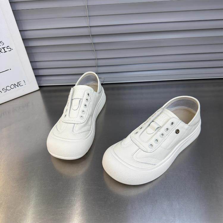 新品真皮厚底小白鞋女2026新款早秋夏一脚蹬两穿踩脚休闲运动板鞋
