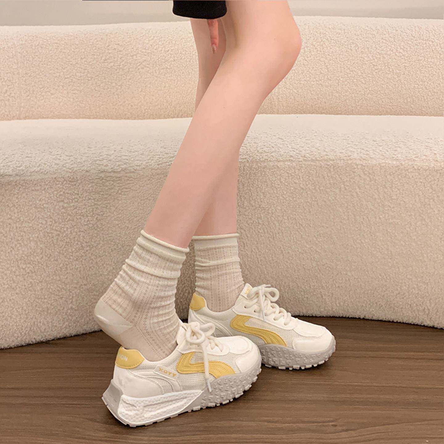 新品厚底拼色德训鞋女款2026新款春夏季百搭增高小白鞋网面透气运