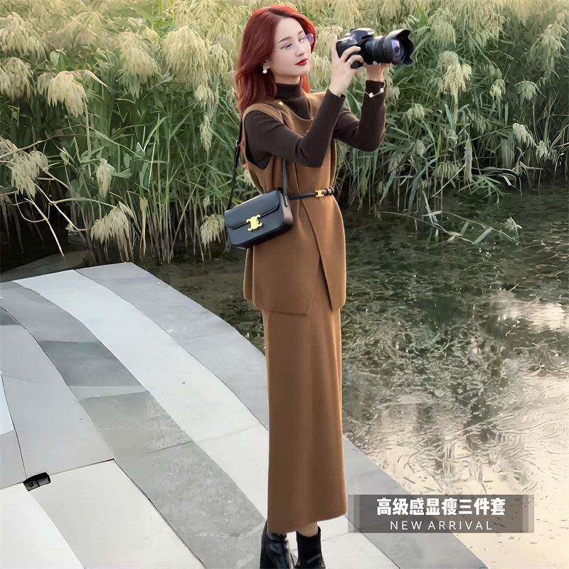 新品女神范时尚马甲套装裙女士春秋装高级感穿搭一整套气质名媛三