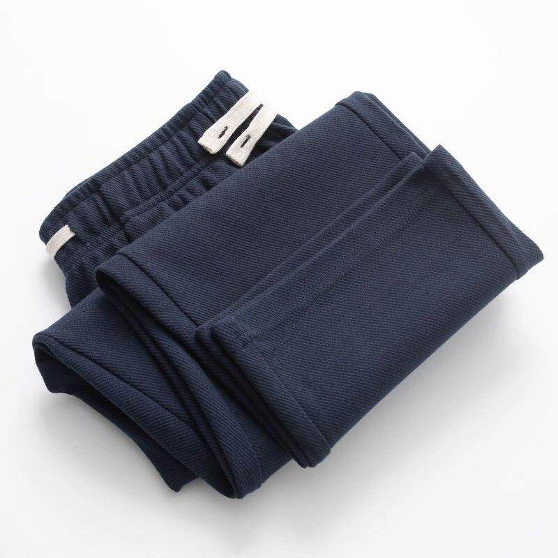 新品300g重磅藏蓝色斜纹直筒卫裤男宽松休闲运动裤女百搭抽绳秋季