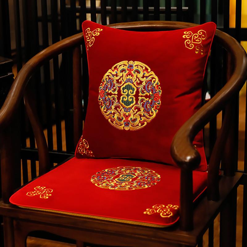 现货新中式坐垫椅垫古典红木沙发坐垫绒布实木椅子防滑太师椅餐椅