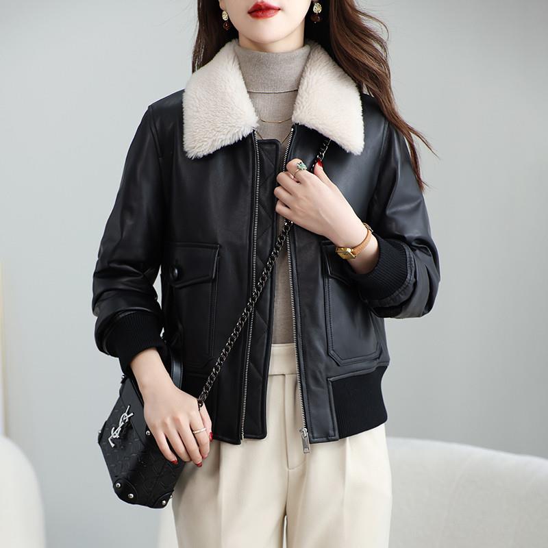 新品安哥拉红绵羊皮真皮衣