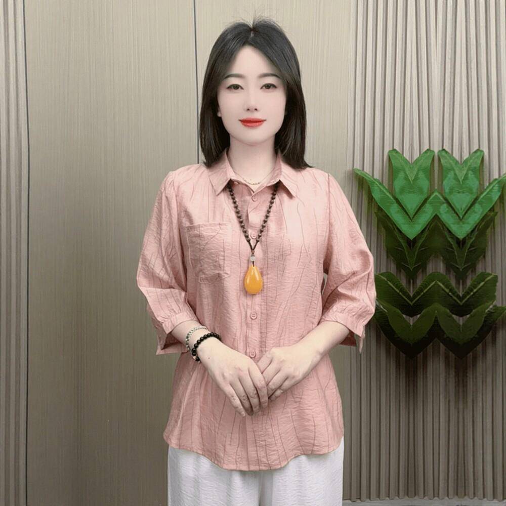 新品中老年短款上衣长袖衬衣外套女小个子Q减龄大码衬衫女款2026