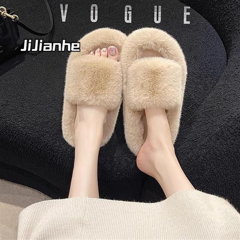 毛毛绒棉拖鞋女士秋冬季外