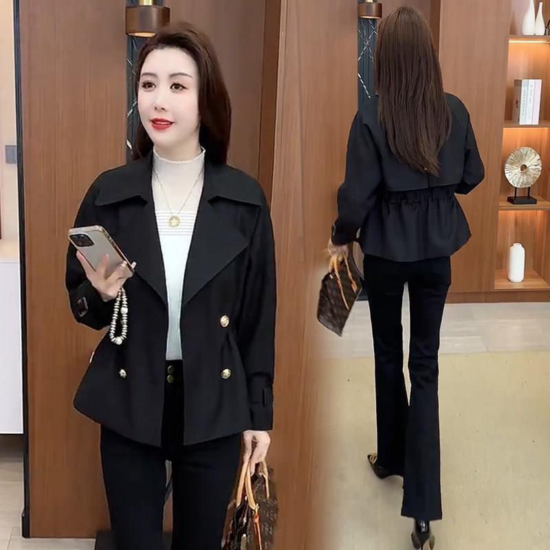 新品时尚短款风衣外套女春季新款洋气宽松收腰显瘦双排扣百搭休闲