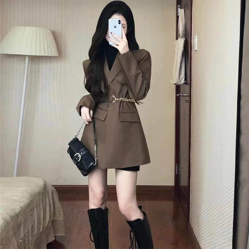 新品高级设计感黑色西装外套女小个子2025秋新款气质收腰休闲西服