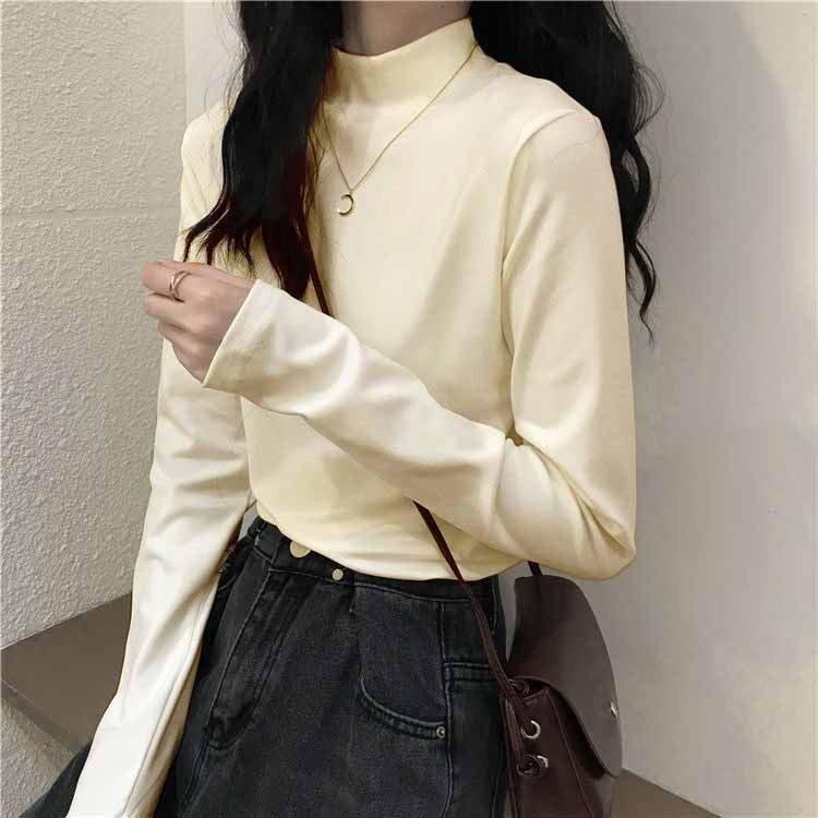 新品单/两件装 德绒长袖t恤女春秋季韩版半高领打底衫修身百搭上