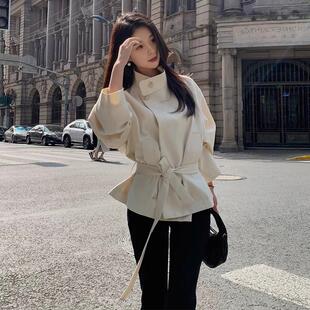 新品白色风衣外套女小个子2025春新款韩版高级感气质休闲收腰上衣