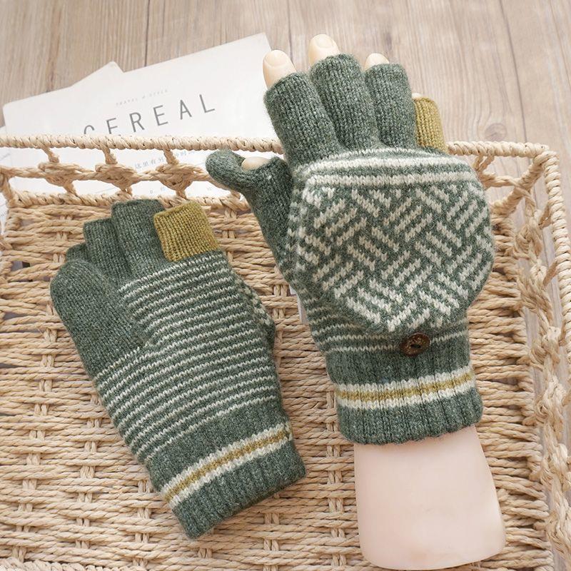 冬季新品羊毛加绒半指手套