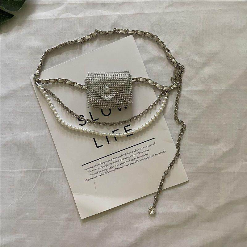 小香风珍珠腰包配饰可拆卸链条腰带女水钻包包装饰裙子腰链包ins