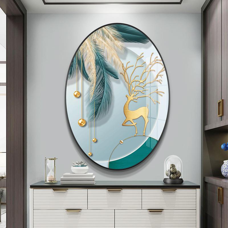 现代轻奢玄关装饰画抽象几何客厅背景墙餐厅壁画创意椭圆形挂画图片