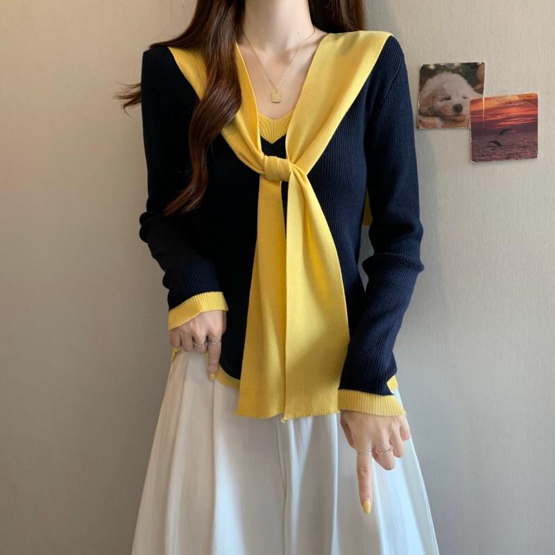 极速披肩V领长袖针织打底