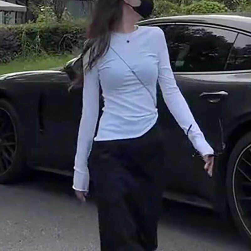 新品女装套装轻奢高级感女人味2026新款白色圆领长袖T恤高腰半身