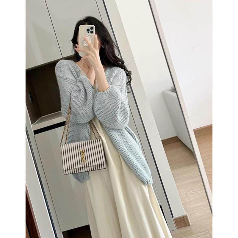 新品奶呼呼白色软糯海马毛针织开衫女秋冬慵懒风加厚宽松外搭毛衣