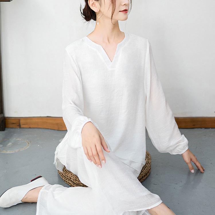新品白色禅修服女打坐拜佛仙气疗愈禅服套装禅意佛系茶服居士服佛