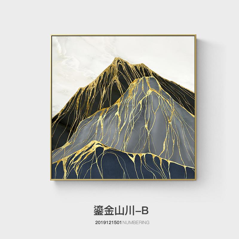 现代轻奢玄关装饰画正方形金色山川抽象画新中式客厅壁画书房挂画图片
