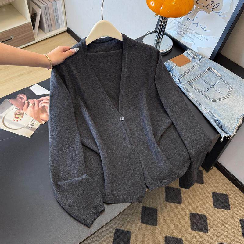 新品设计感v领针织开衫外套女春秋大码胖mm宽松显瘦遮肉外搭长袖,女装/女士精品,毛针织衫,淘宝优惠券,粉丝福利购,淘宝优惠卷