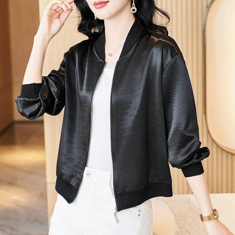 新品时尚百搭休闲短款棒球服外套女士秋季新款宽松妈妈夹克小个子